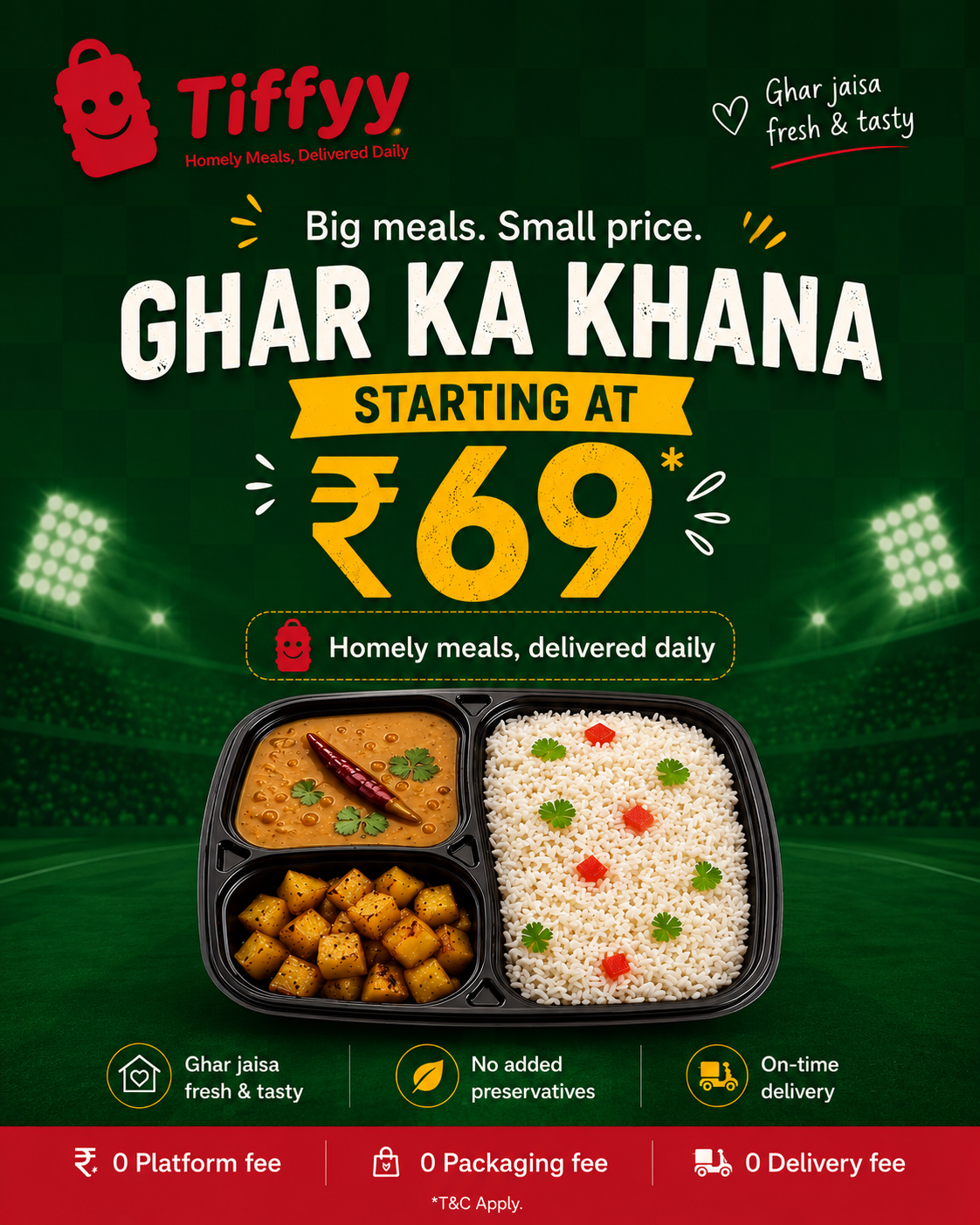 Tiffyy - Homely meals, Delivered daily Facebook ad: Free delivery, No platform charges