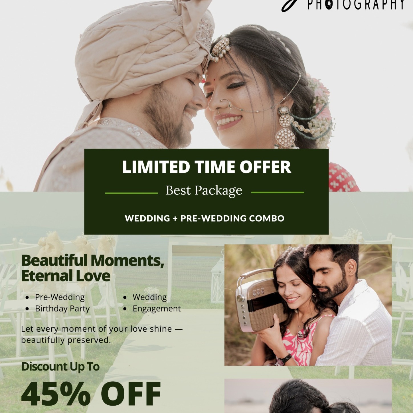 Justin Photography Facebook ad: Premium Wedding Photography & Films