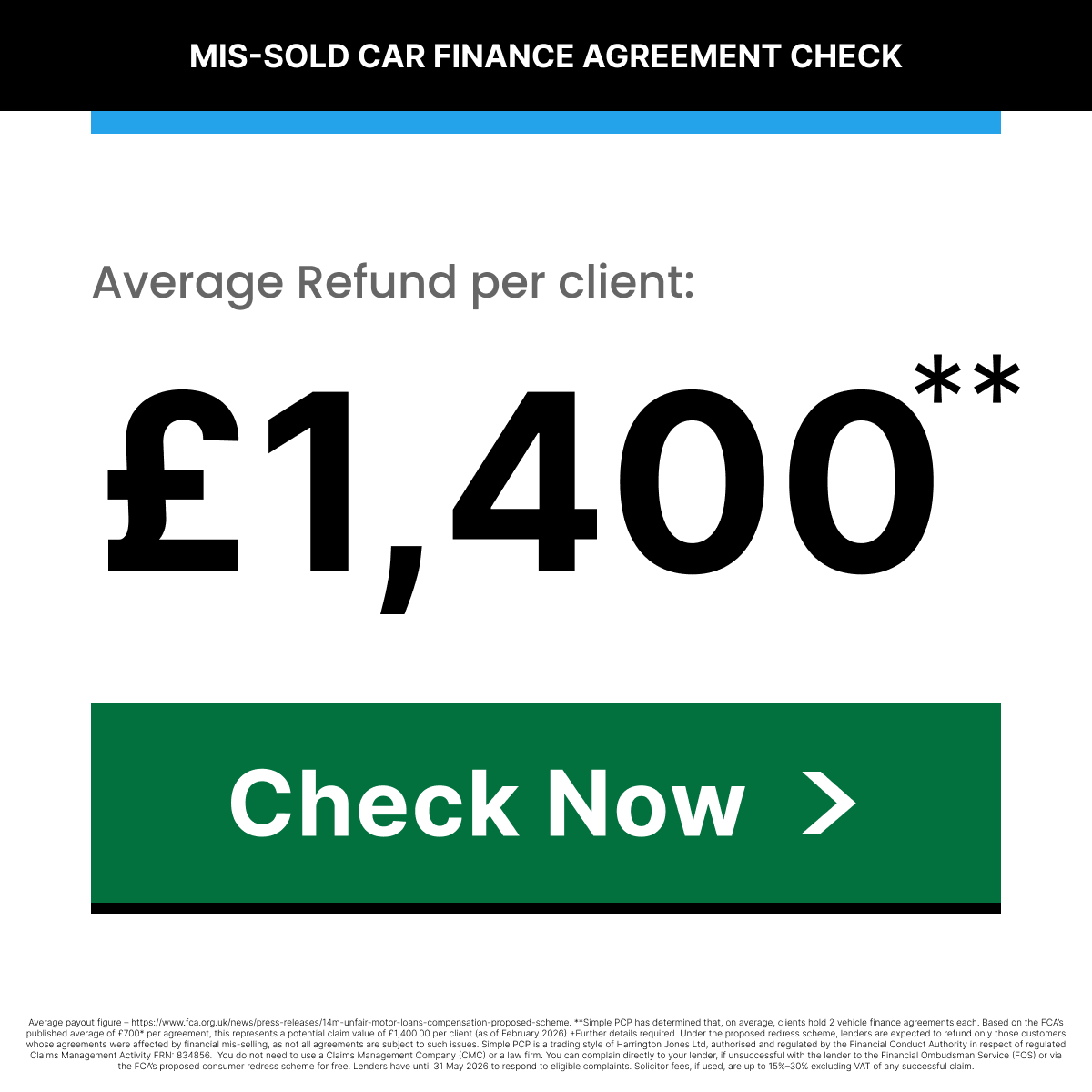 PCP Claim Checker Facebook ad: Find Your Car Finance Agreements