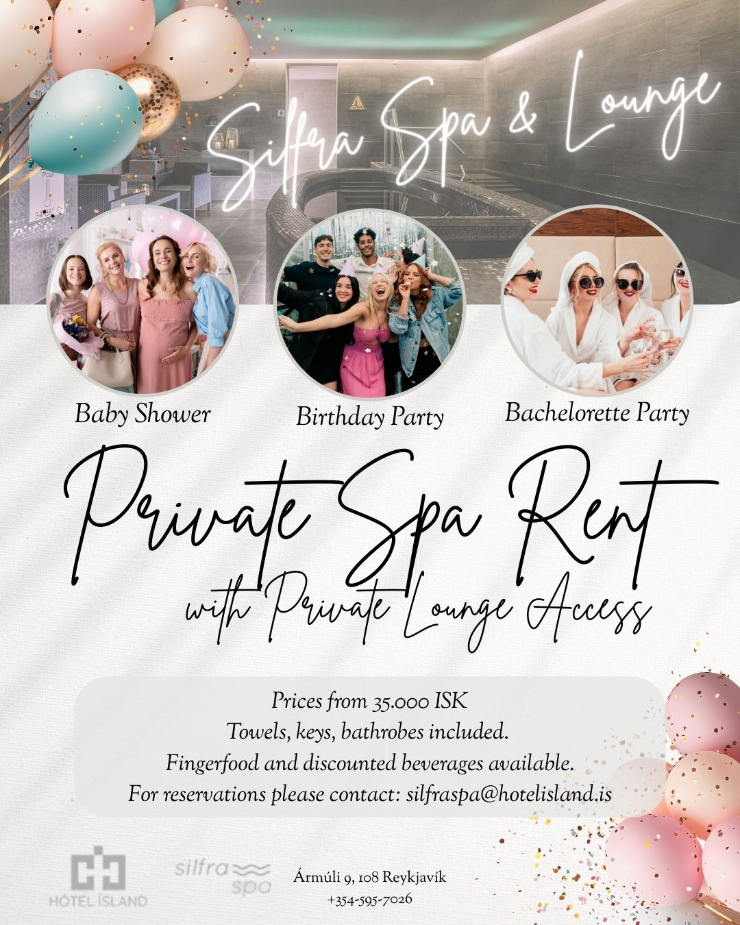 Silfra Spa Wellness & Fitness Facebook ad: Private Spa & Lounge Rent
