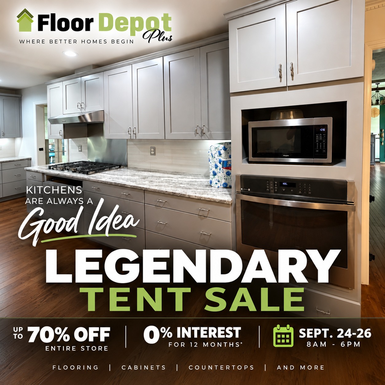Floor Depot Plus Facebook ad: Your kitchen has been dropping hints.