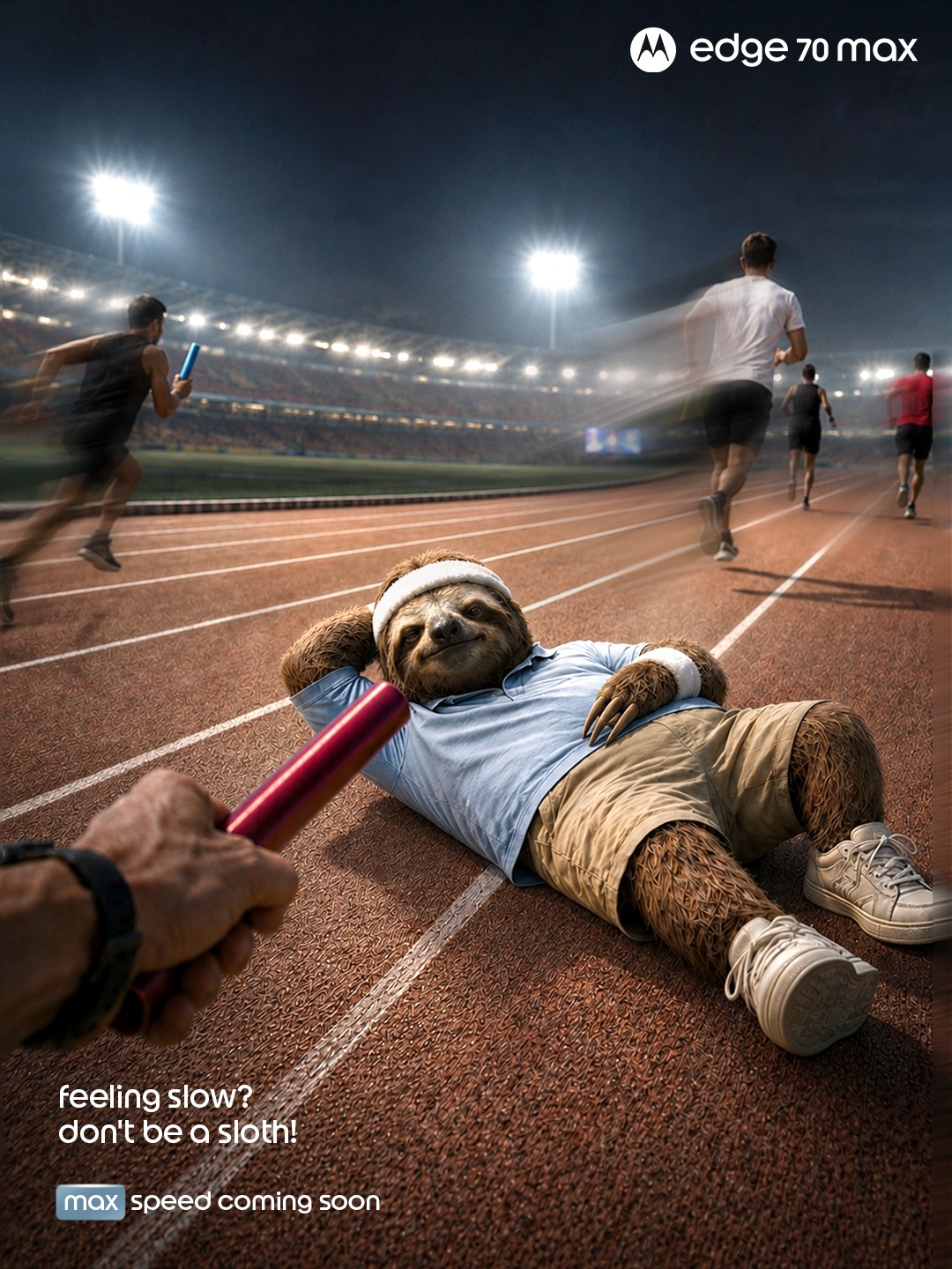 Motorola Facebook ad: Pass the baton, not the delay.