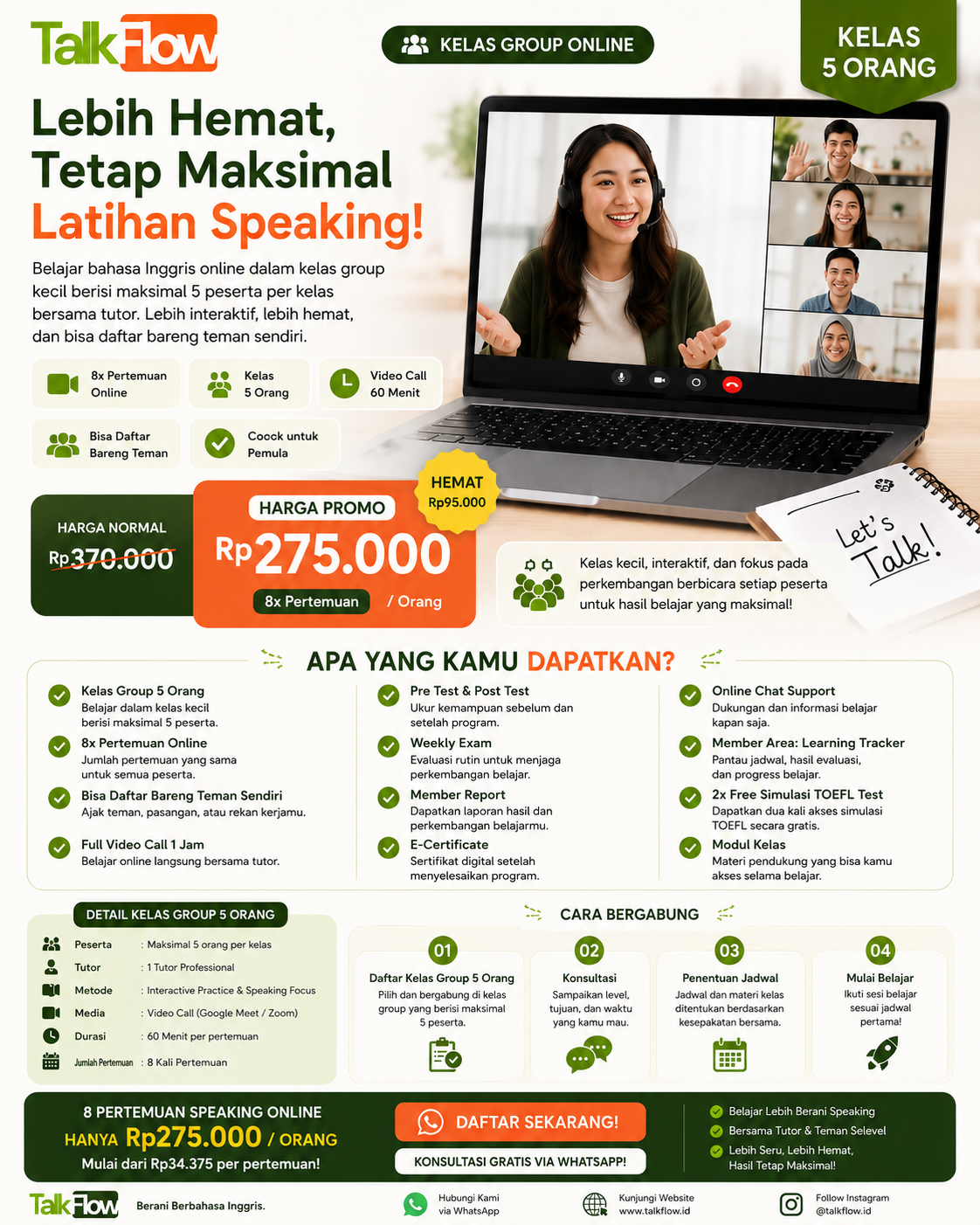TalkFlow Facebook ad: Ajak Teman, Belajar Speaking Bareng!