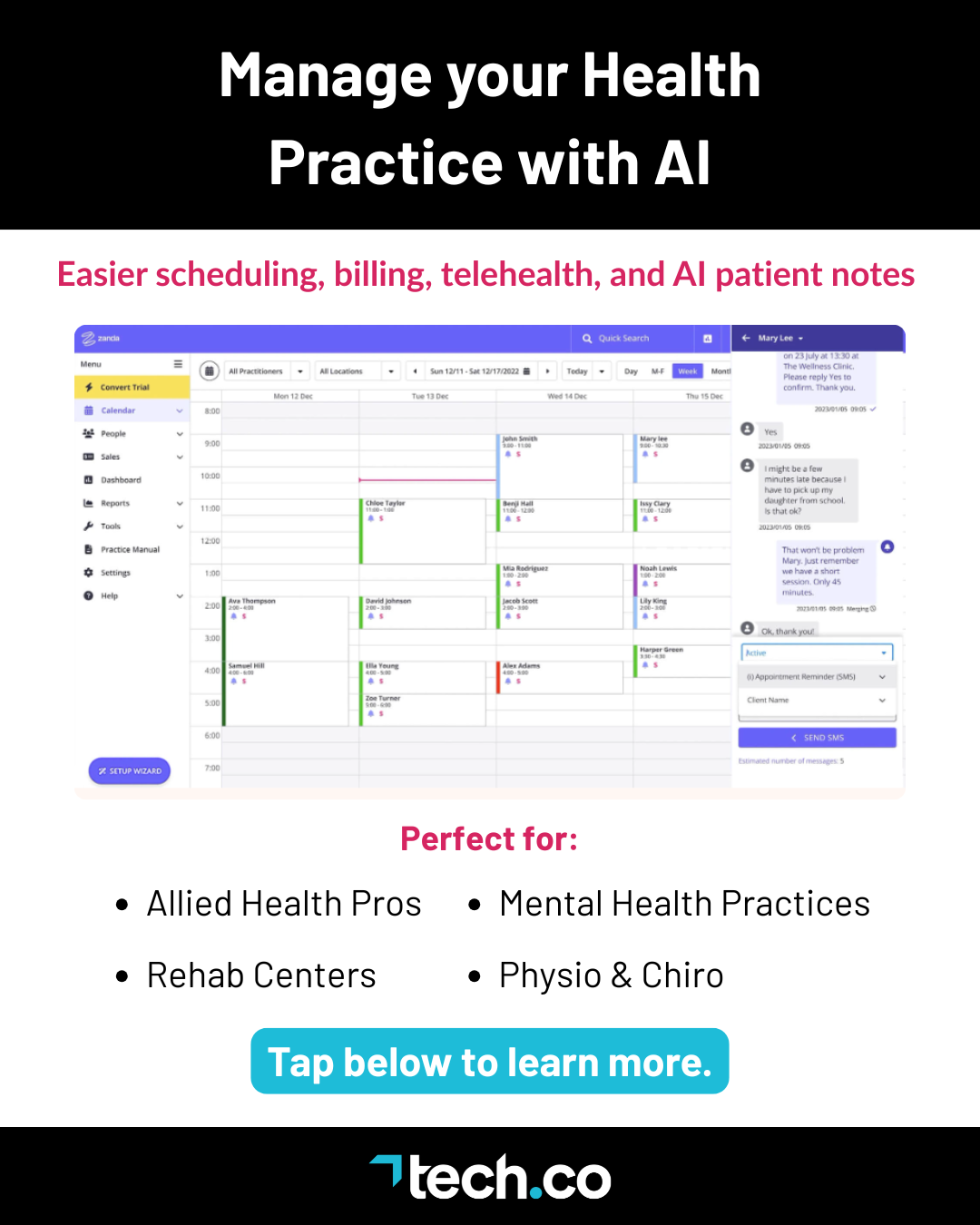 Tech.co Facebook ad: What's the best health practice management software in 2025?