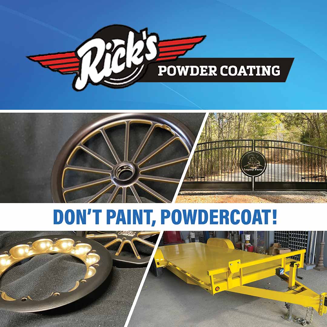 Rick's Powder Coating Facebook ad: Lawn Furniture, Ornamental Iron, Fencing/Handrailing…