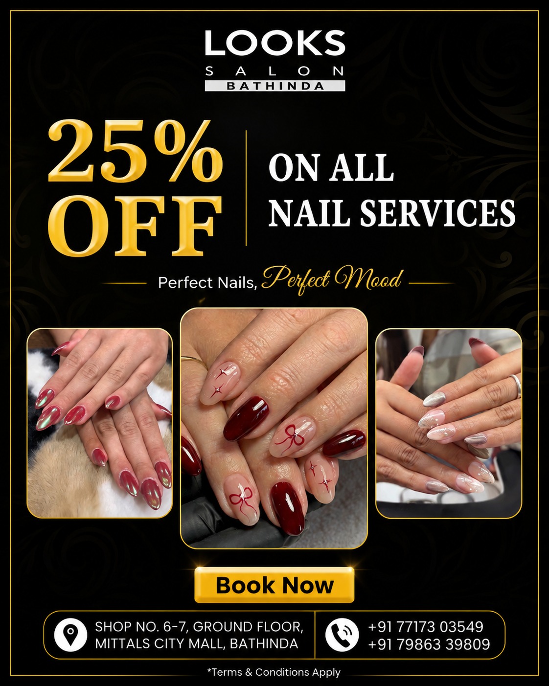 Looks Salon Bathinda Facebook ad: Flat 25% OFF on Nail Services