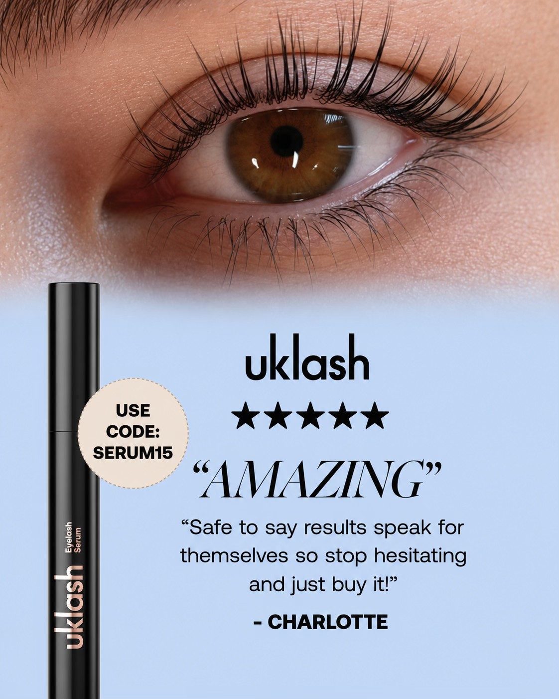 Uklash Facebook ad: CODE: SERUM15