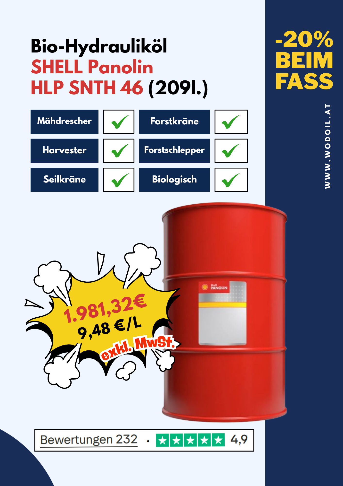 Wodoil Schmiermittel Facebook ad: Modernste Schmierstoffe zu Großhandelspreisen.