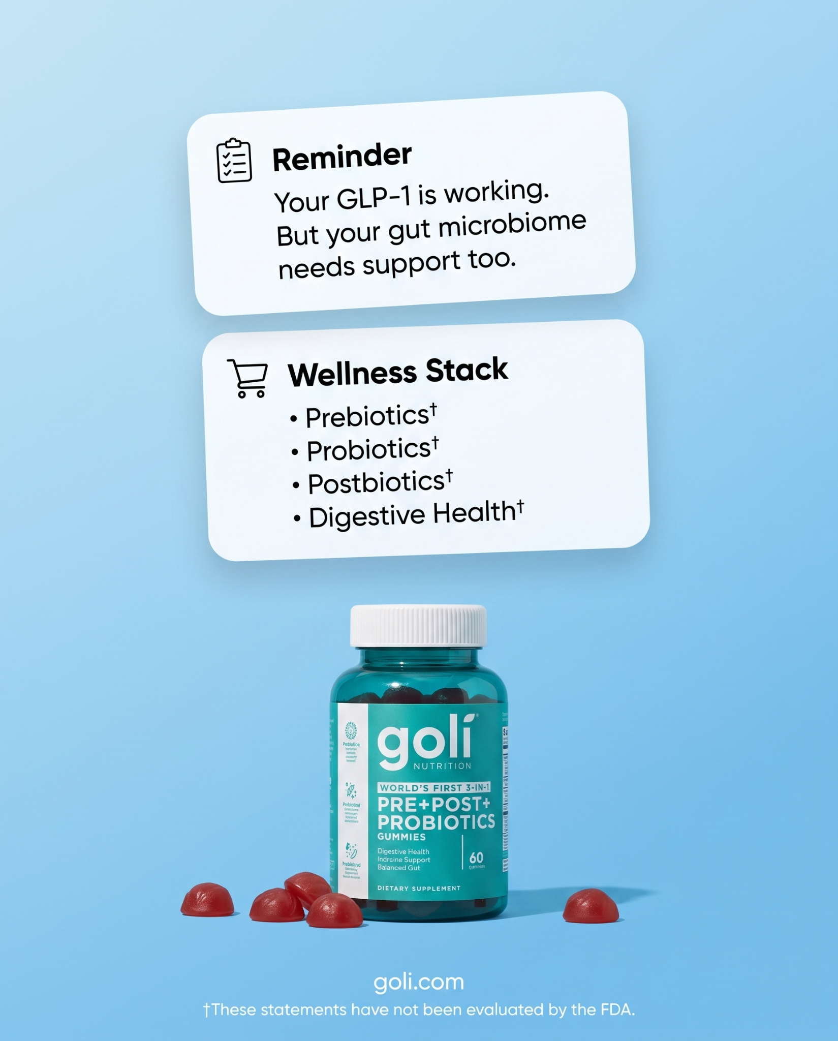 Goli Facebook ad: World's First 3 in 1 Probiotic Gummy