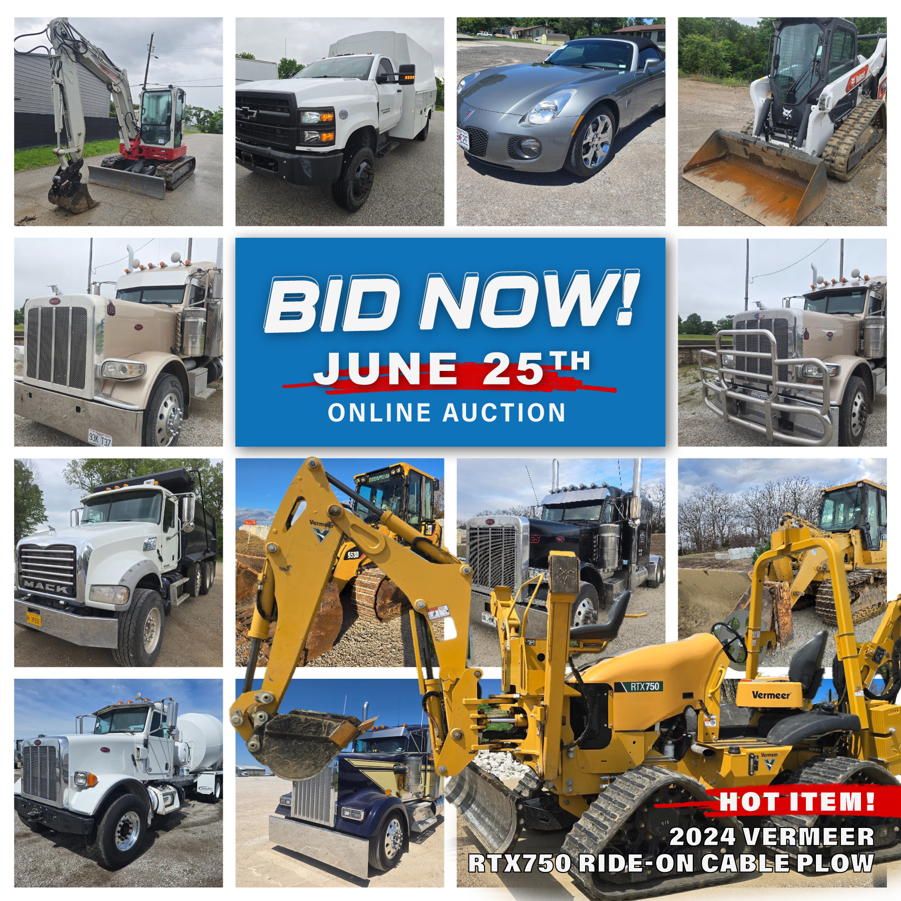 Sexton Auctioneers Facebook ad: HUGE 2 DAY Online Equipment Auction Happening Now!