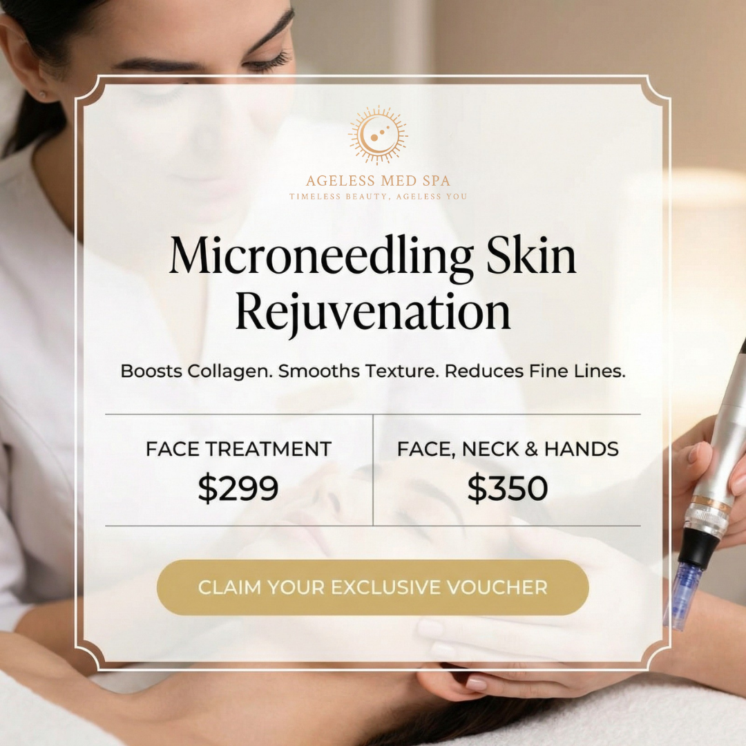 Ageless Med Spa Facebook ad: Book your treatment now>>