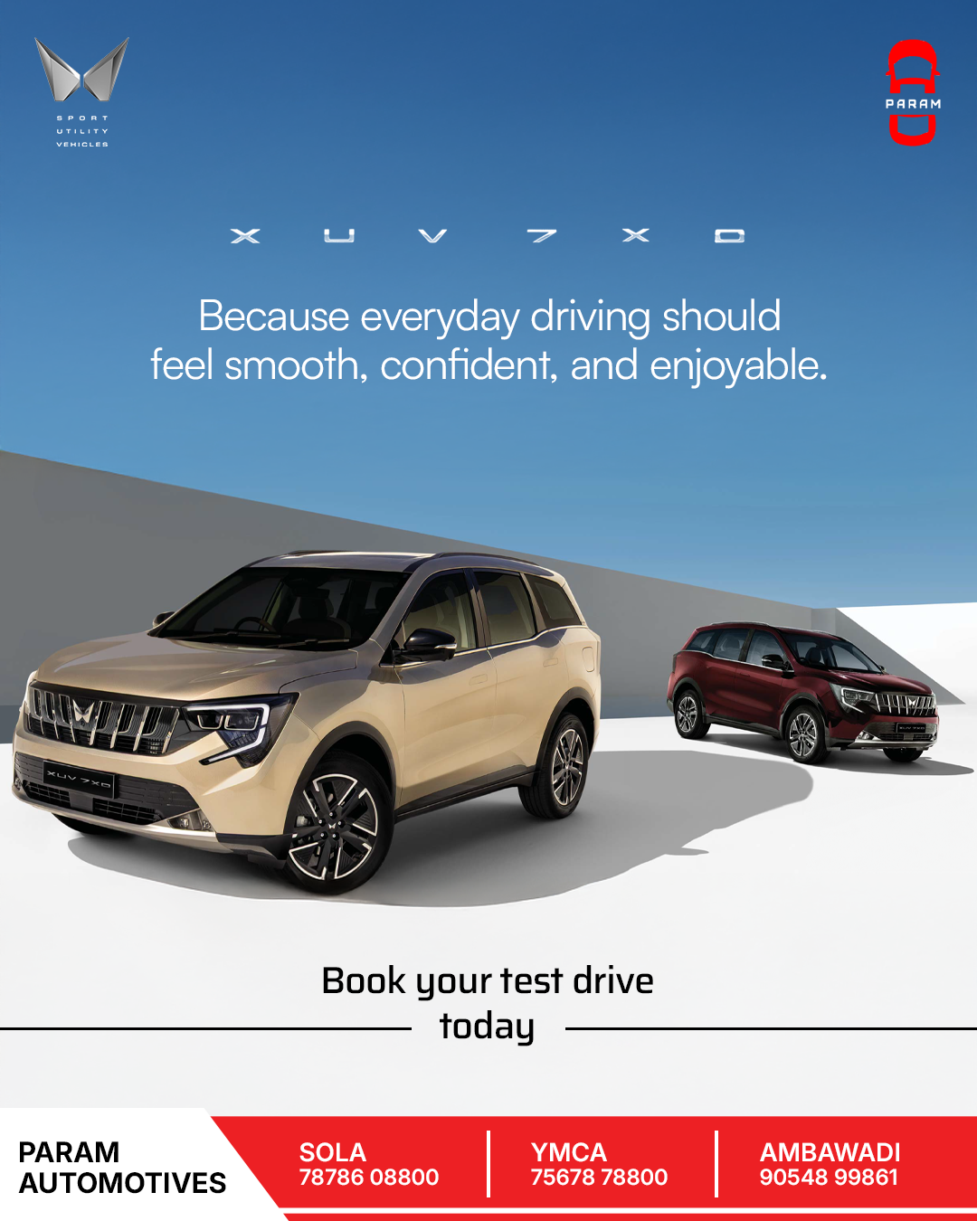 Param Automotive Mahindra Facebook ad: Book Your Test Drive Today