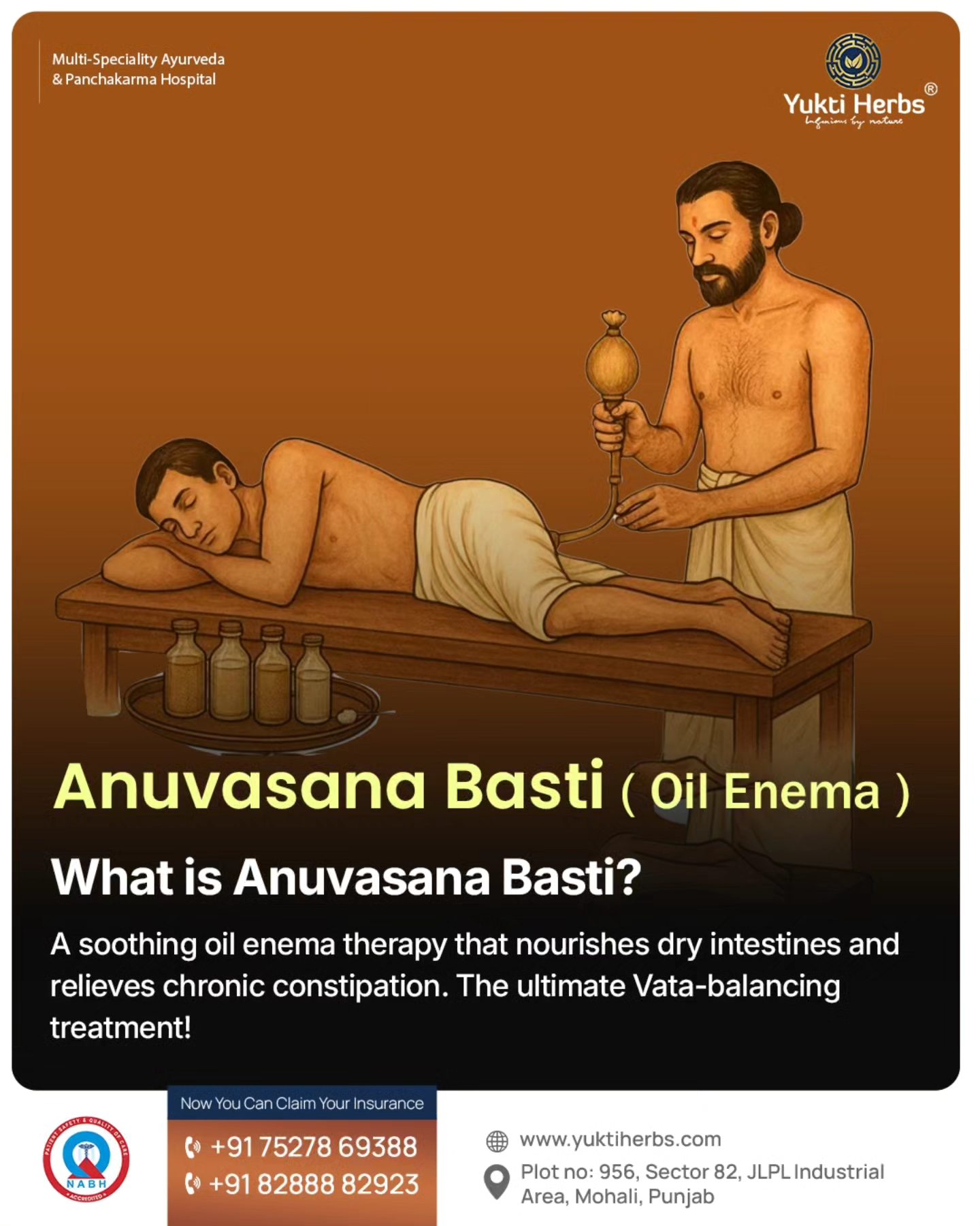 Yukti Herbs - Ayuveda & Panchkarma Hospital Facebook ad: Anuvasana Basti (Oil Enema), Deep Nourishment for Your…