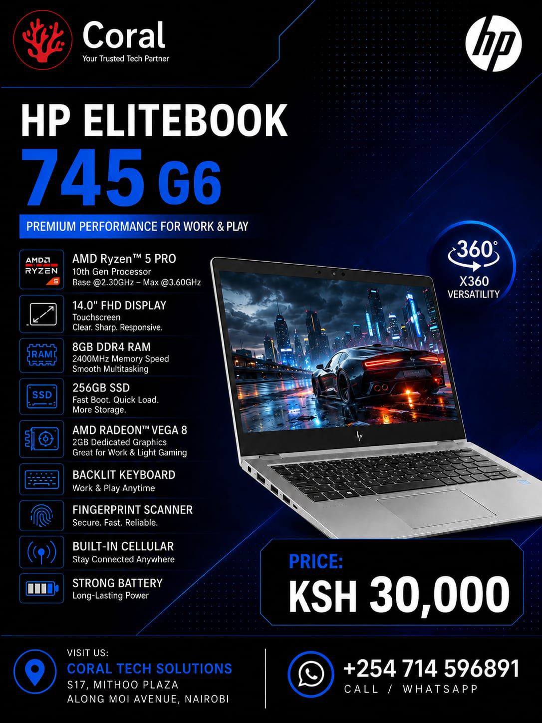 CORAL Technology Facebook ad: HP EliteBook 745 G6, Power Meets Performance!
