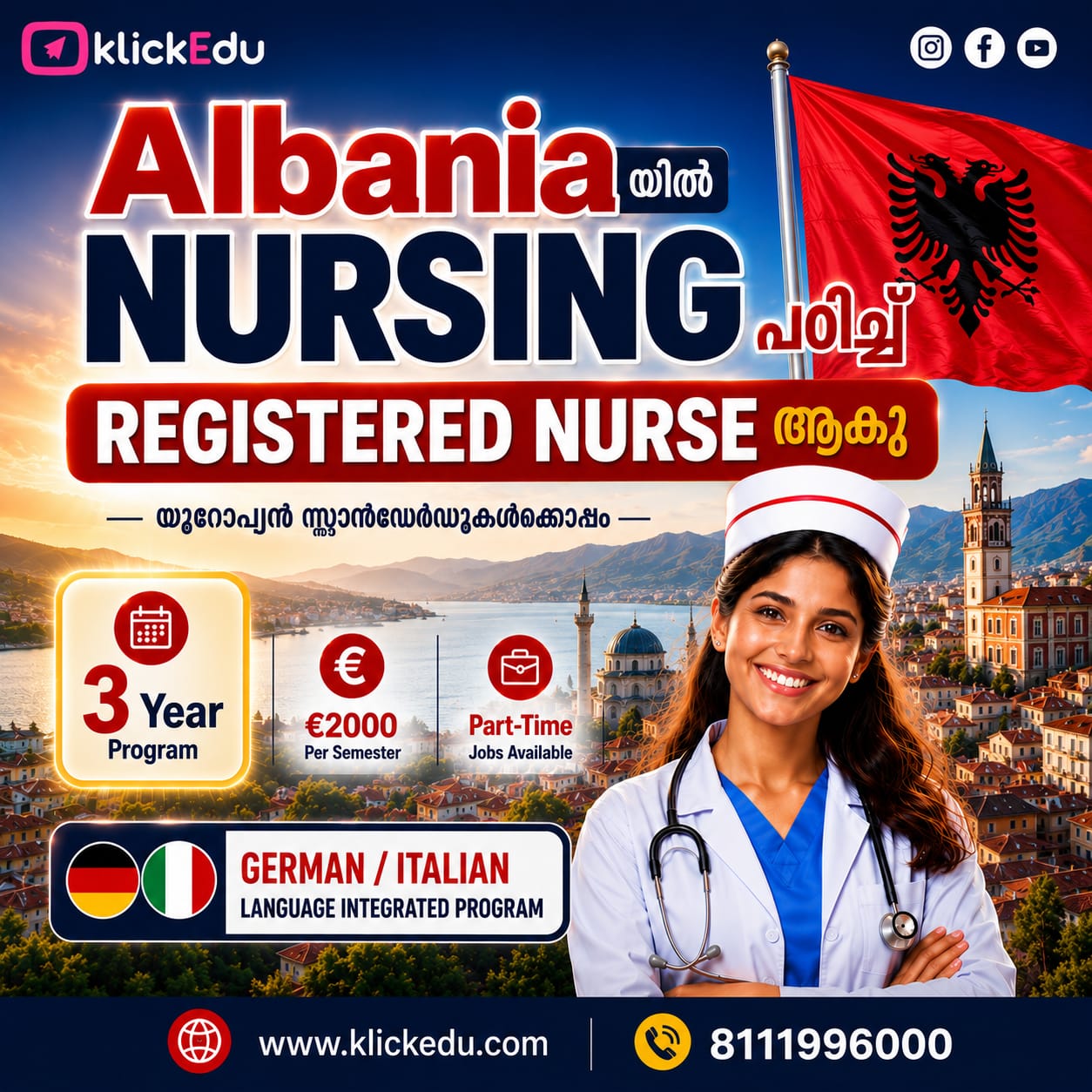KlickEdu Facebook ad: Study Nursing in Albania