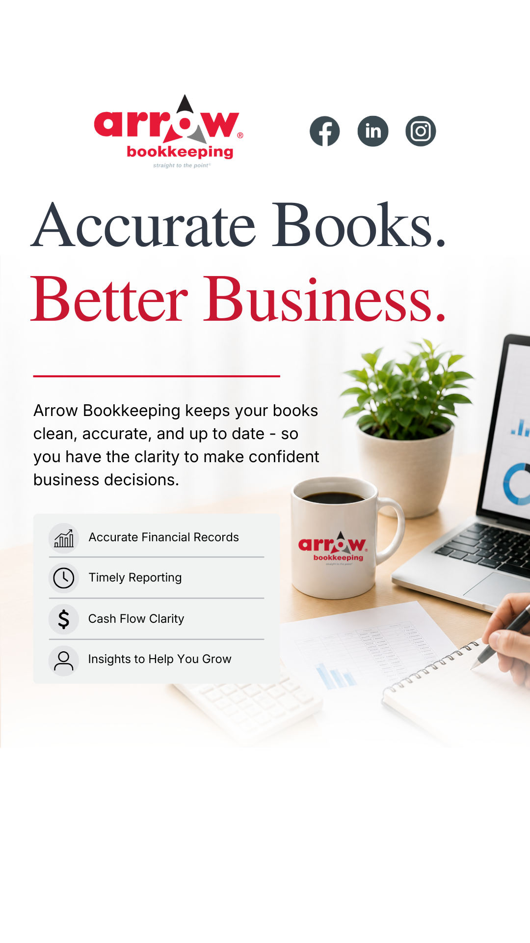 Arrow Bookkeeping Facebook ad from Jul 30, 2026