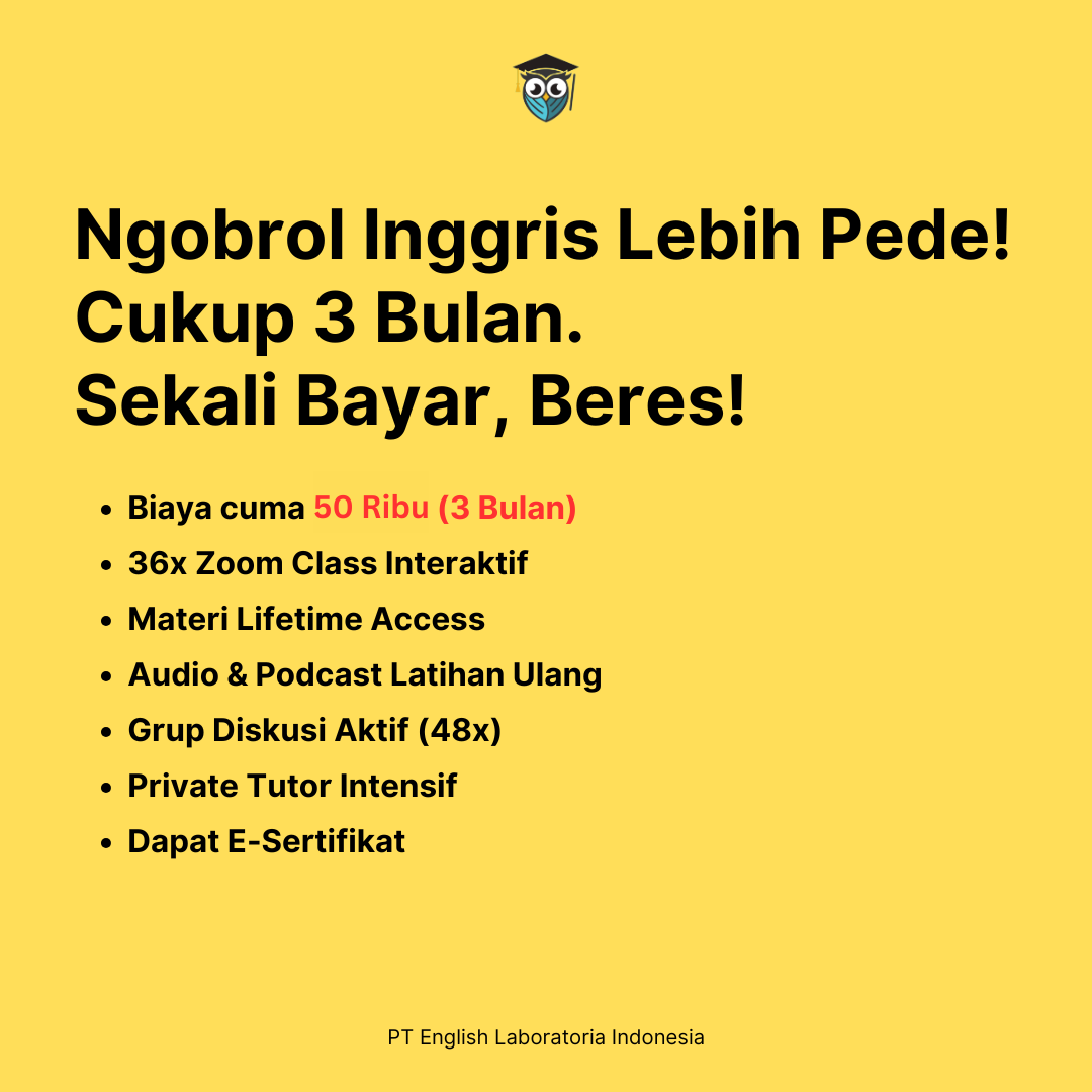 English Laboratoria Indonesia Facebook ad: PROMO SEKALI BAYAR