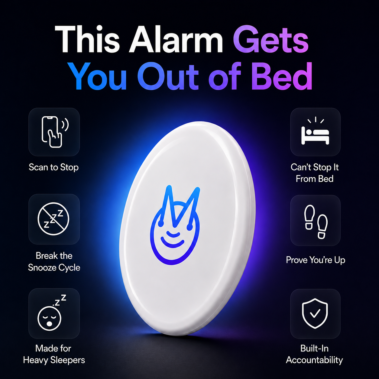 Moti Alarm App Facebook ad: Your alarm trusts you too much.