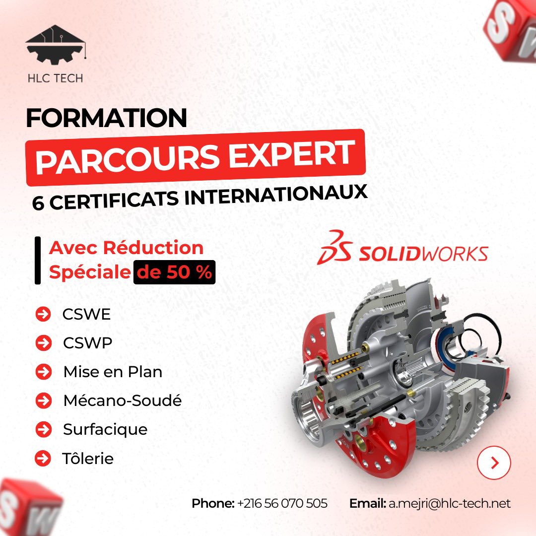 HLC-Tech Facebook ad: OFFRE SPÉCIALE, Parcours Expert SolidWorks