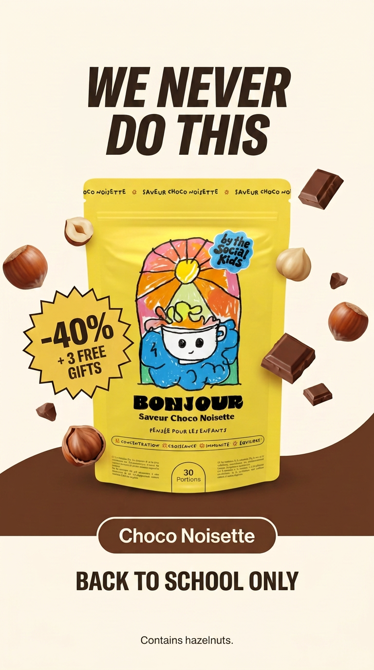 Bonjour Facebook ad: 40% OFF + 3 free gifts!