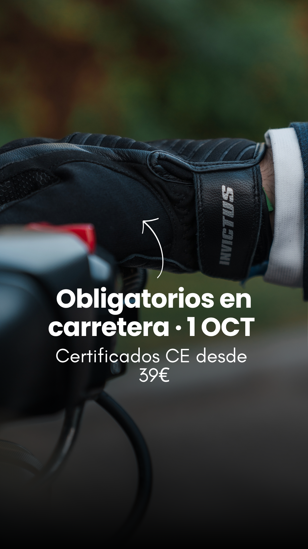 Invictus motorcycle apparel Facebook ad: Guantes CE con envío gratis