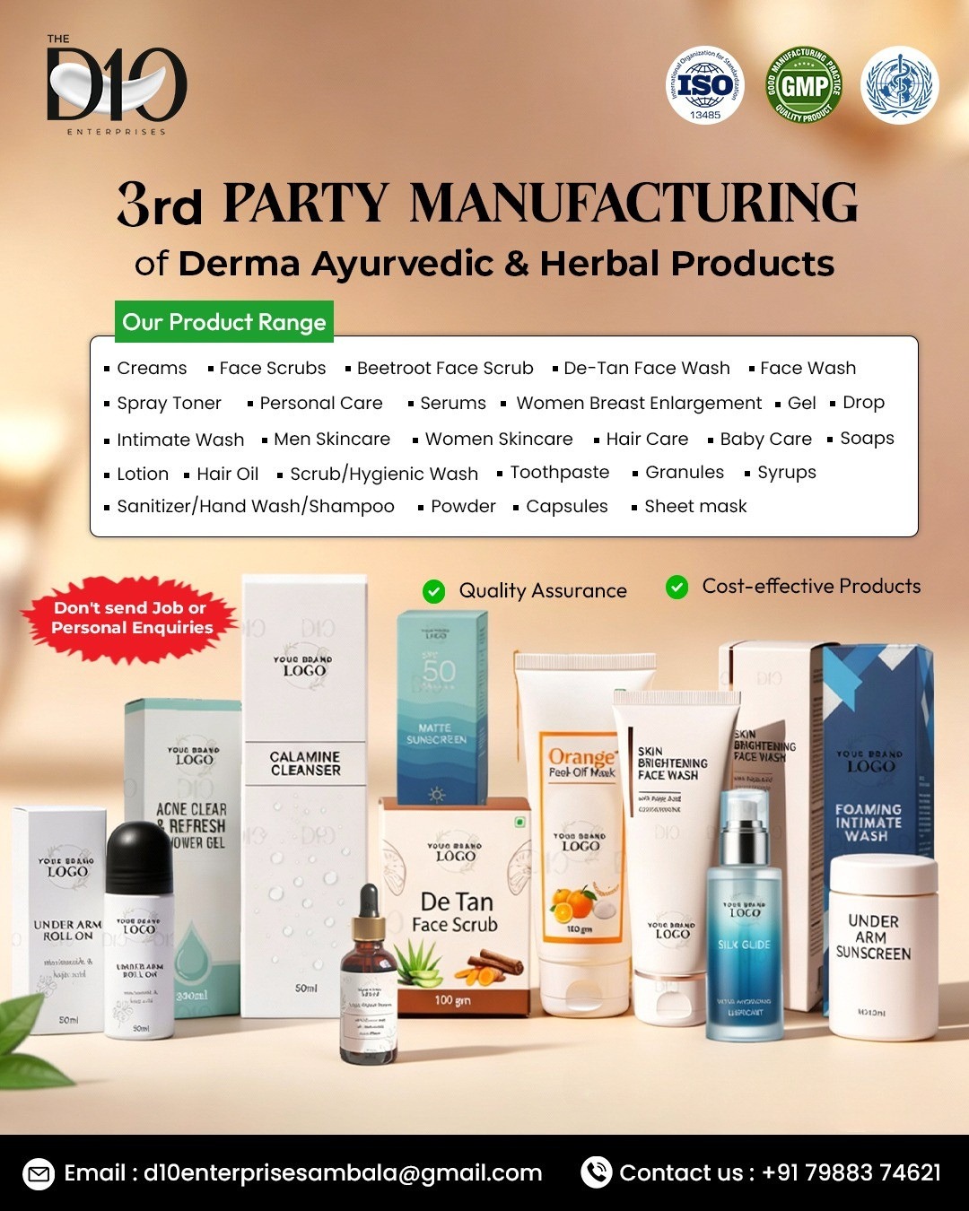 D10 Enterprises Facebook ad: Manufacturing Of Skin Care Products