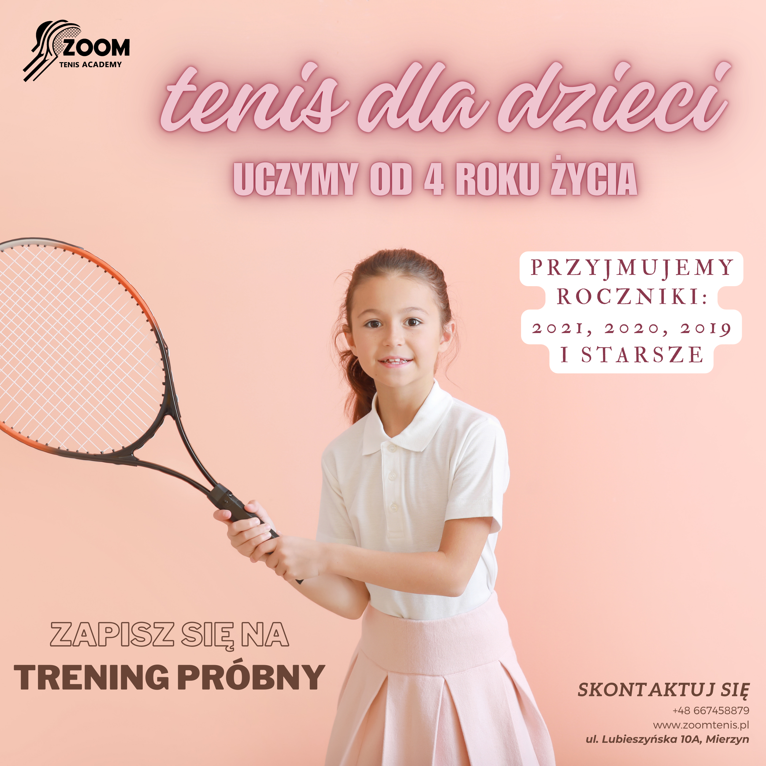 ZOOM TENIS Academy Facebook ad: pierwszy trening na próbę? zapisz się
