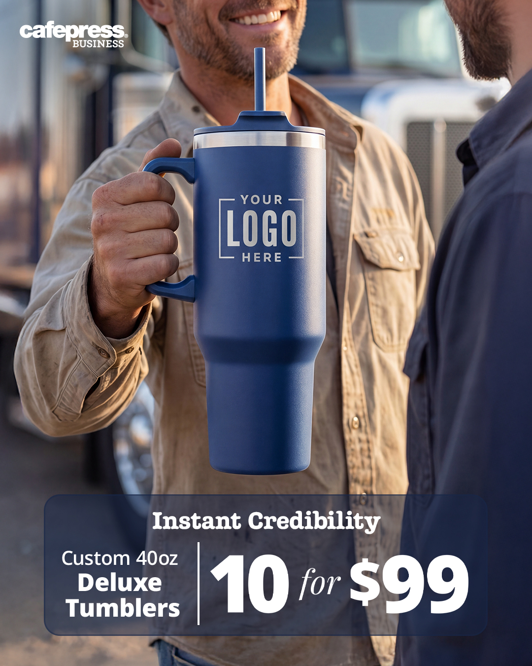 CafePress Facebook ad: 10 Custom Tumblers Only $99