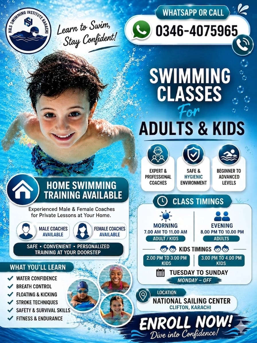 H&S Swimming Institute Karachi Facebook ad