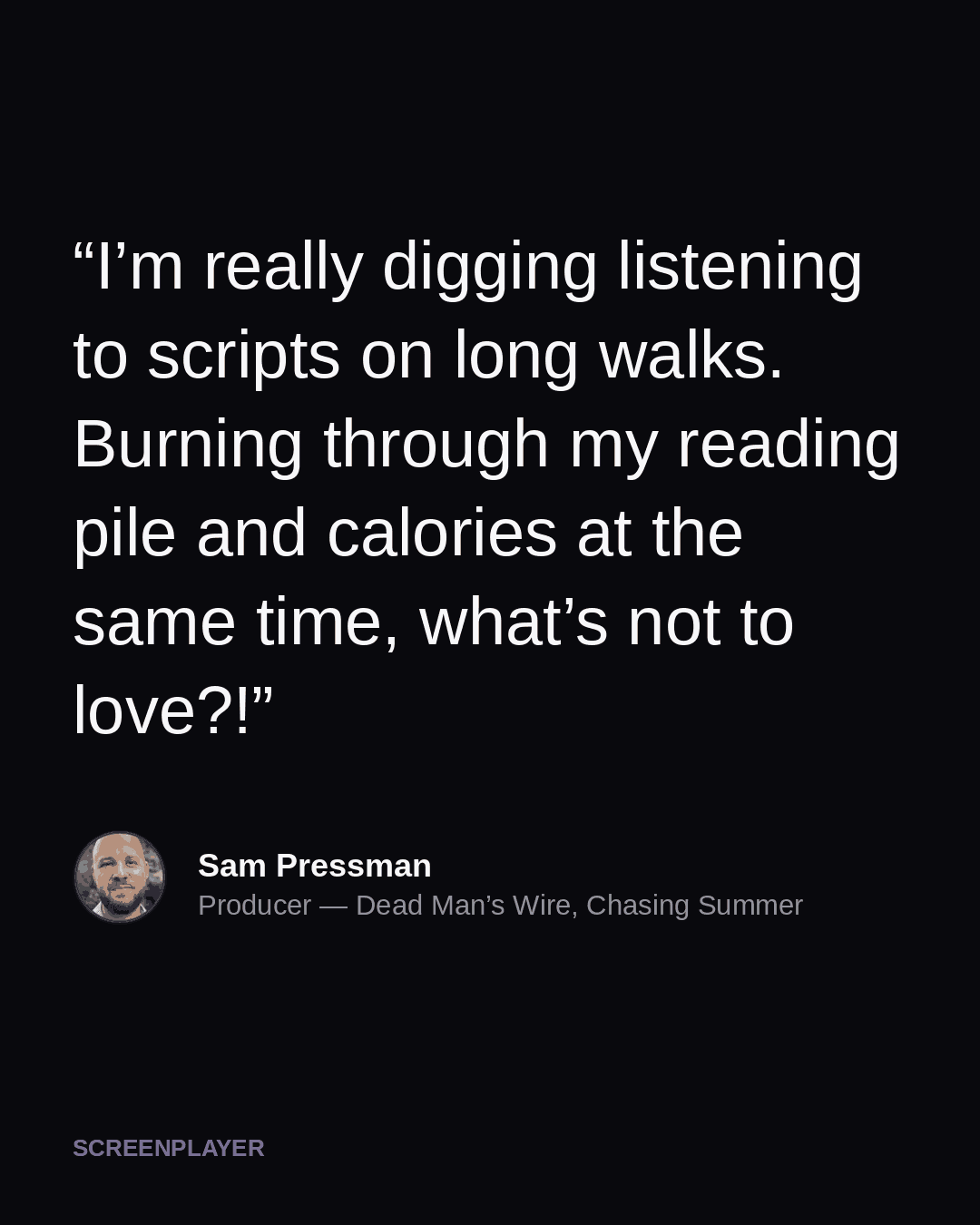 Screenplayer Facebook ad: Listen to any screenplay, in minutes.