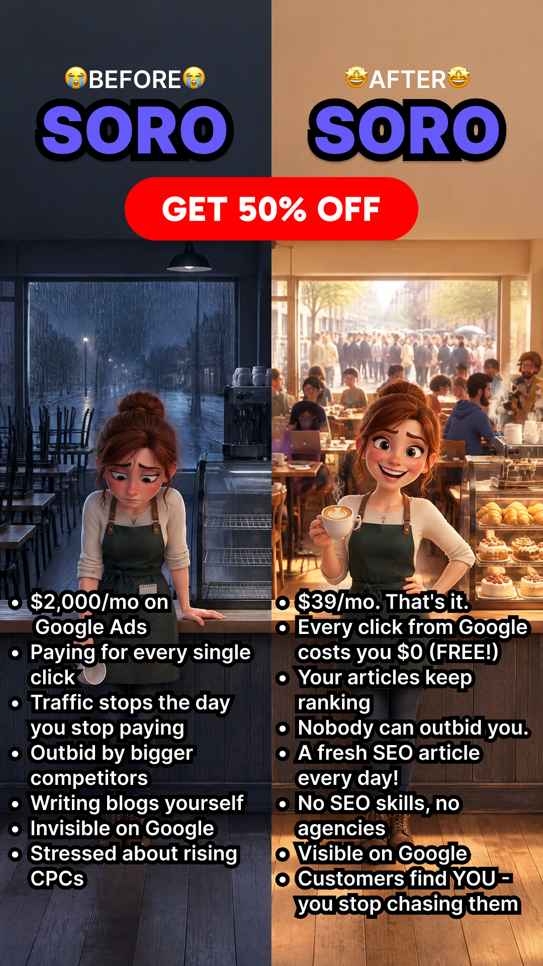 Soro SEO Facebook ad: Rank #1 on Google