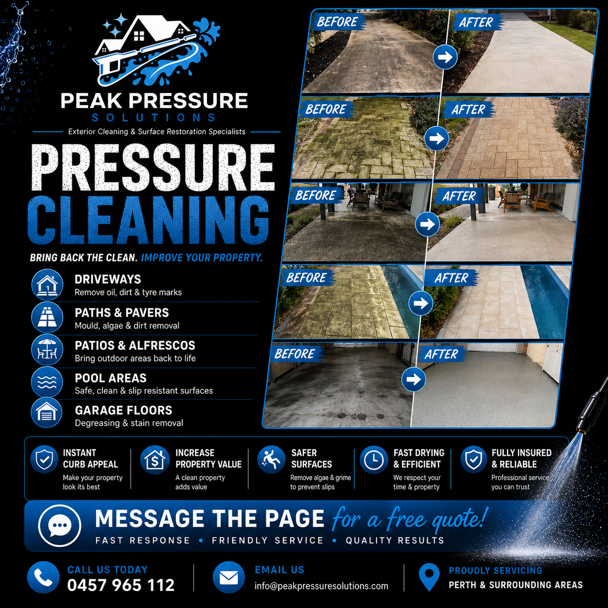 Peak Pressure Solutions Facebook ad: Bring your outdoor surfaces back to life