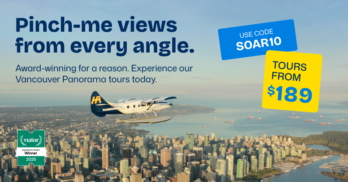 Harbour Air Facebook ad: Save 10% with Code SOAR10