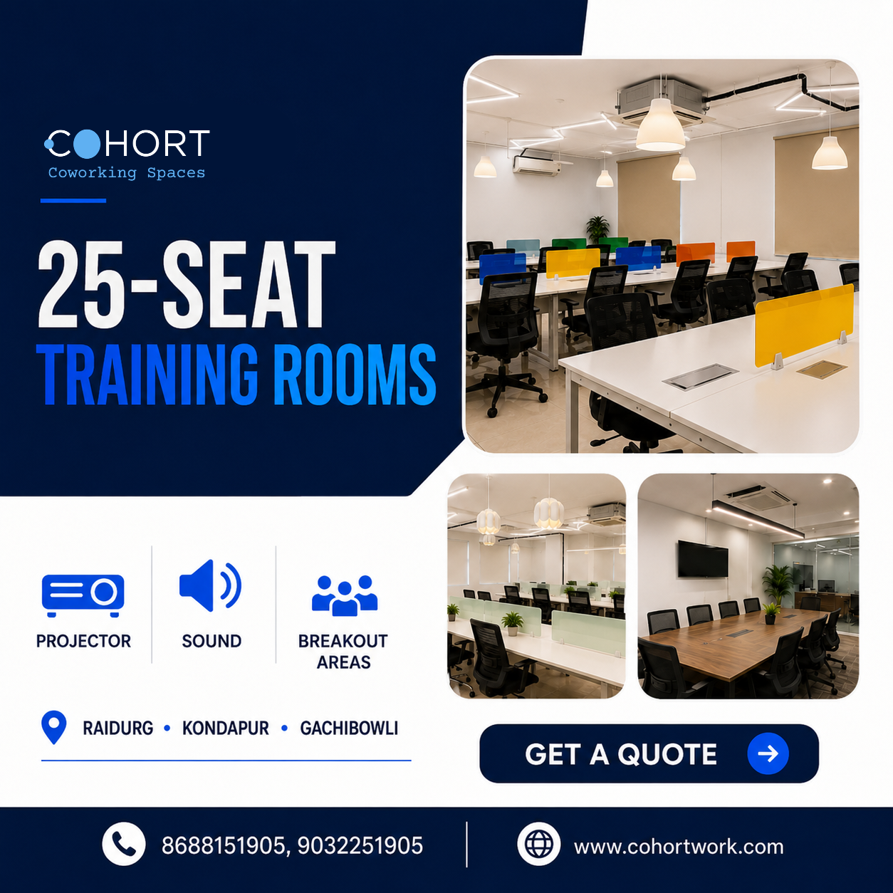 Cohort.Coworking Space Facebook ad: Professional Training Rooms for Corporate Teams
