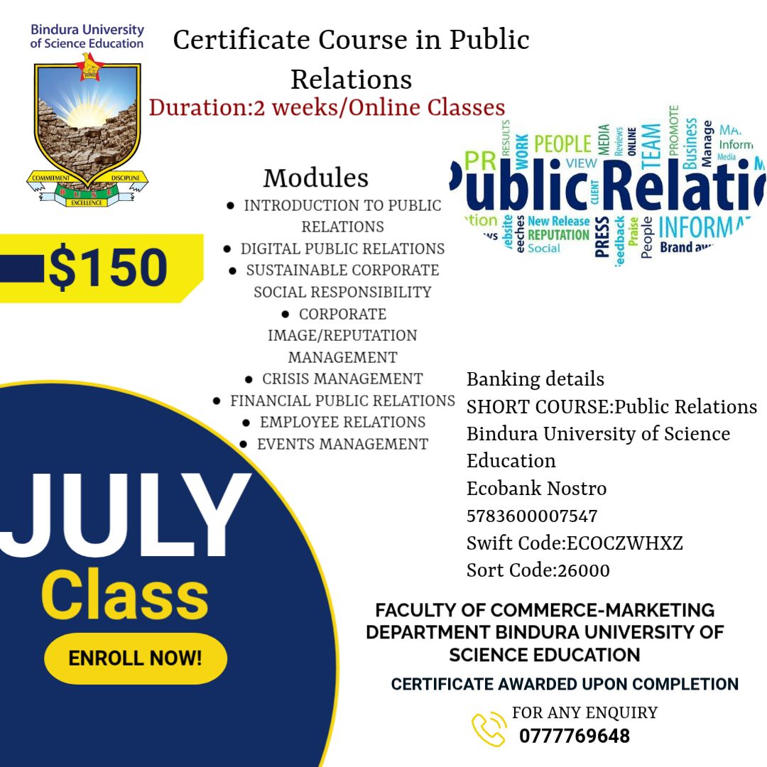 BUSE: Marketing Short Courses Facebook ad: Public Relations short course @150 usd