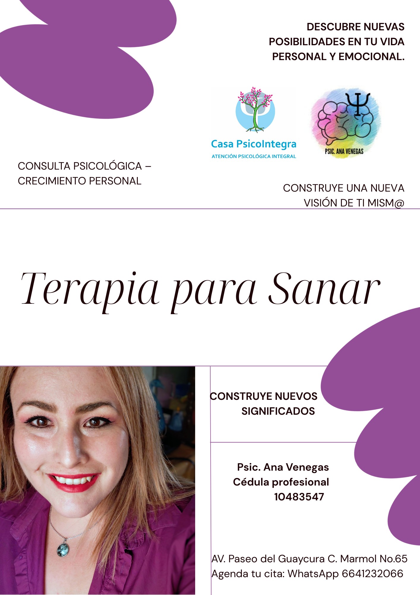Psic. Ana Venegas Facebook ad: Cédula Profesional 10484547
