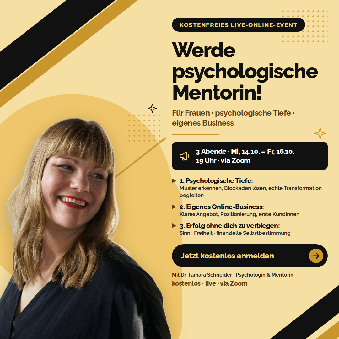 Dr. Tamara Schneider Facebook ad: Werde psychologische Mentorin