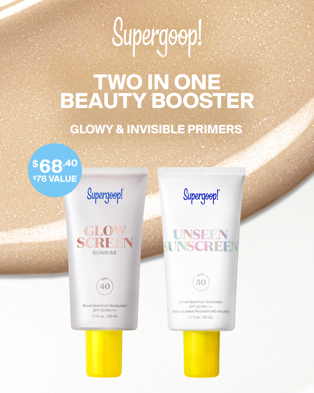 Supergoop Facebook ad: 2-in-1 Beauty Booster Set