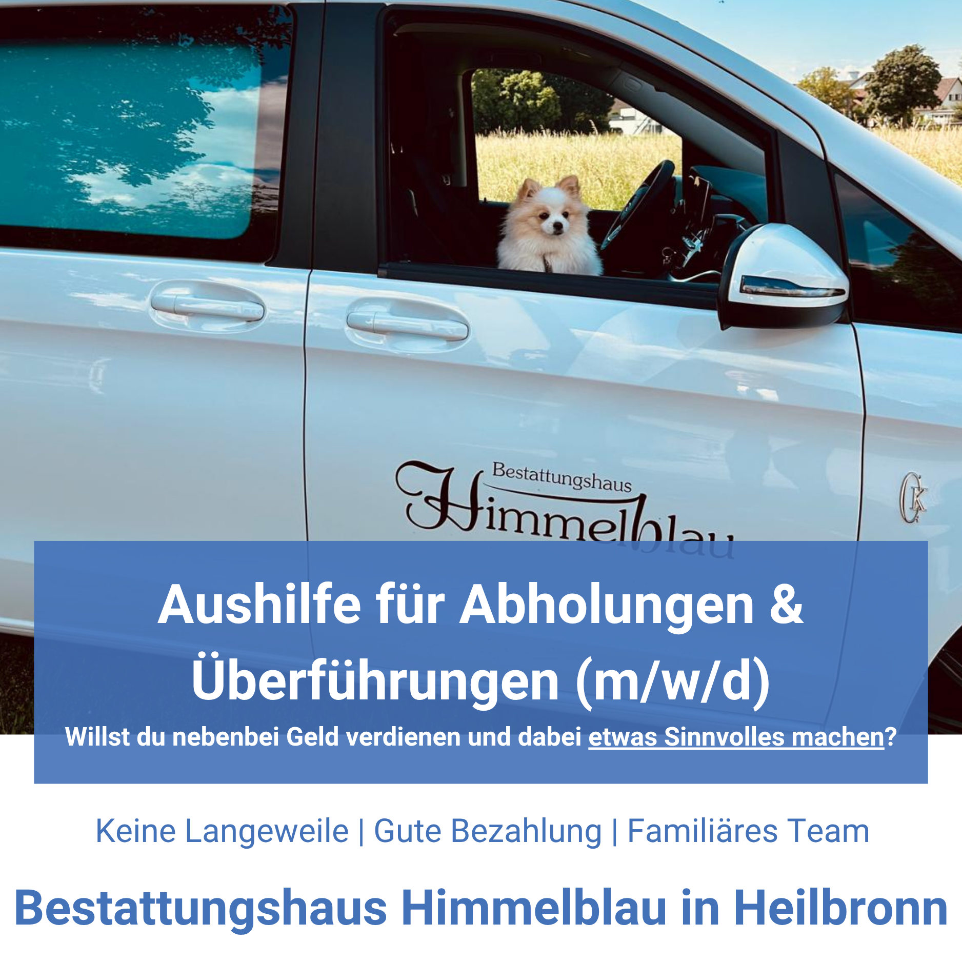 Bestattungshaus Himmelblau Facebook ad: Quereinsteiger erwünscht