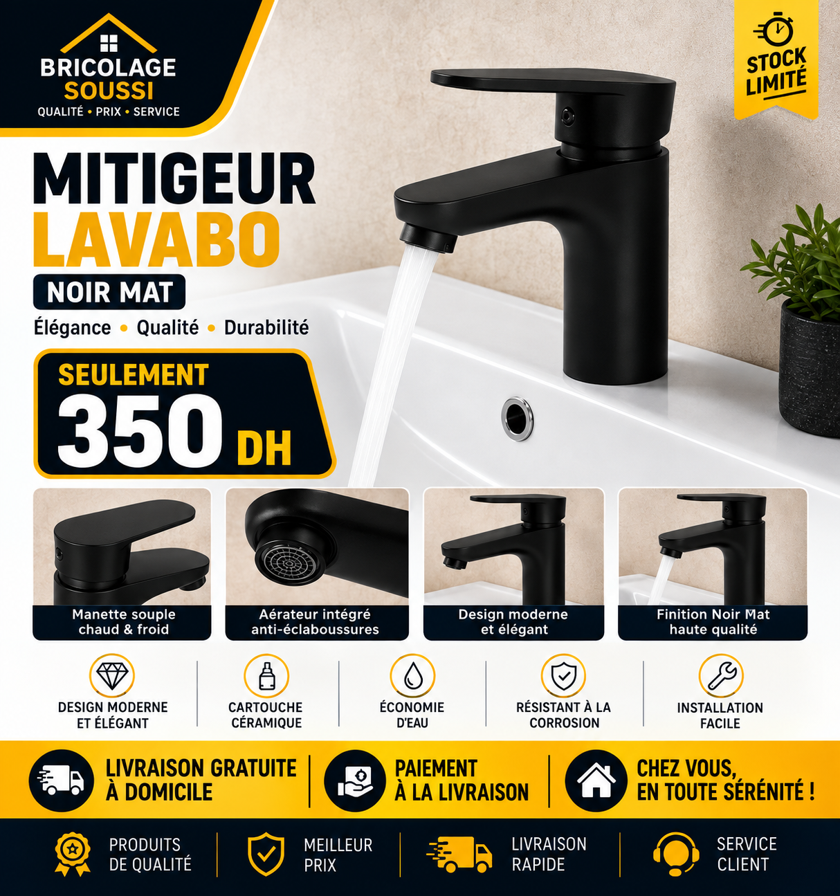 Bricolage Soussi Facebook ad: Mitigeur lavabo noir mat
