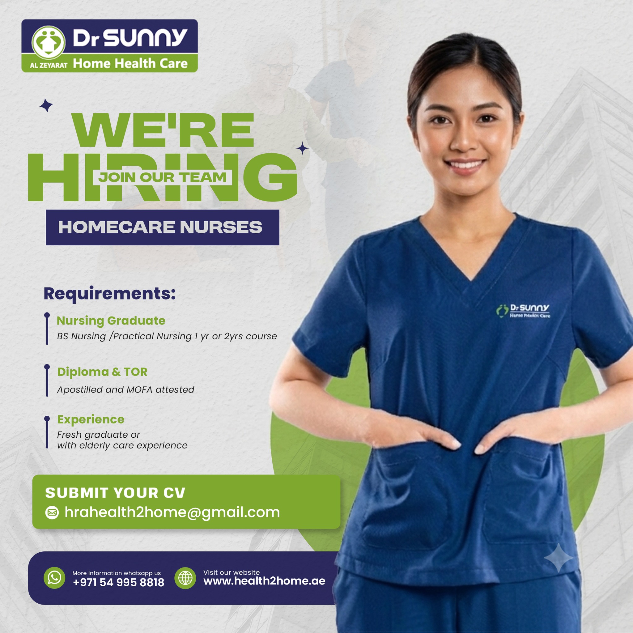 Al Zeyarat Home Healthcare Centre - health2home Facebook ad: We're Hiring: Homecare Nurses