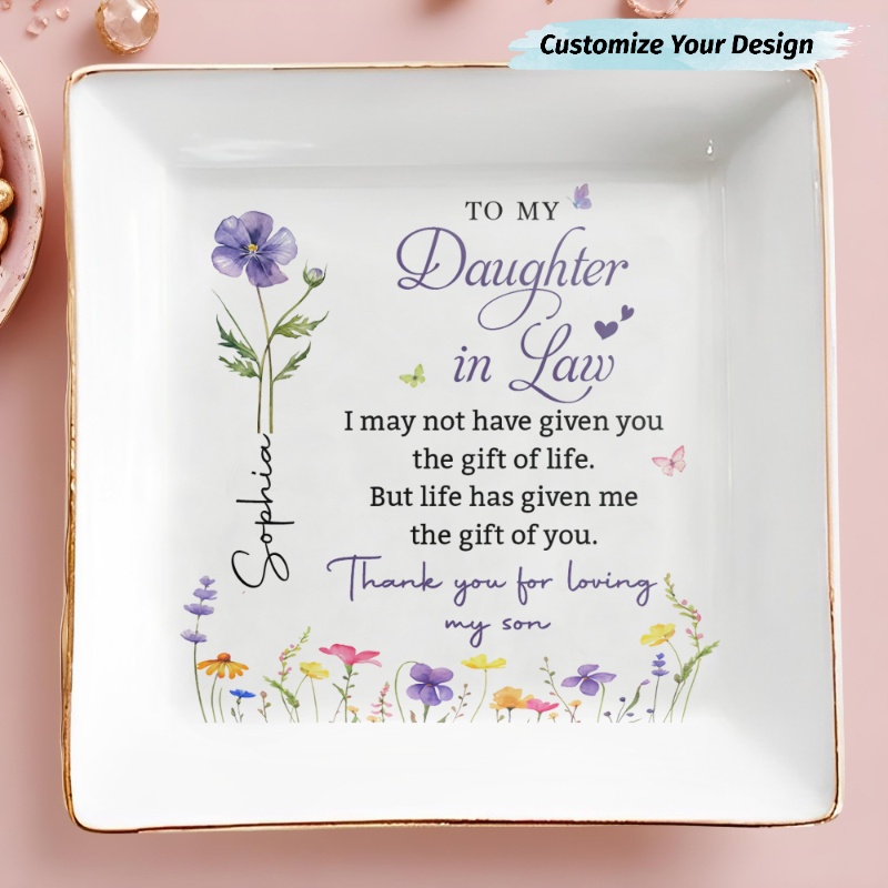 AlmaGems - Cultural Customized Gifts Facebook ad: Personalized Flower Jewelry Dish For Daughter In Law Pick…