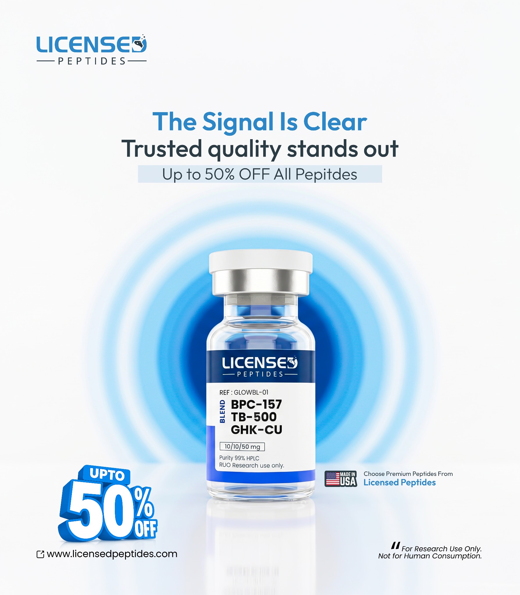 LicensedPeptides.com Facebook ad