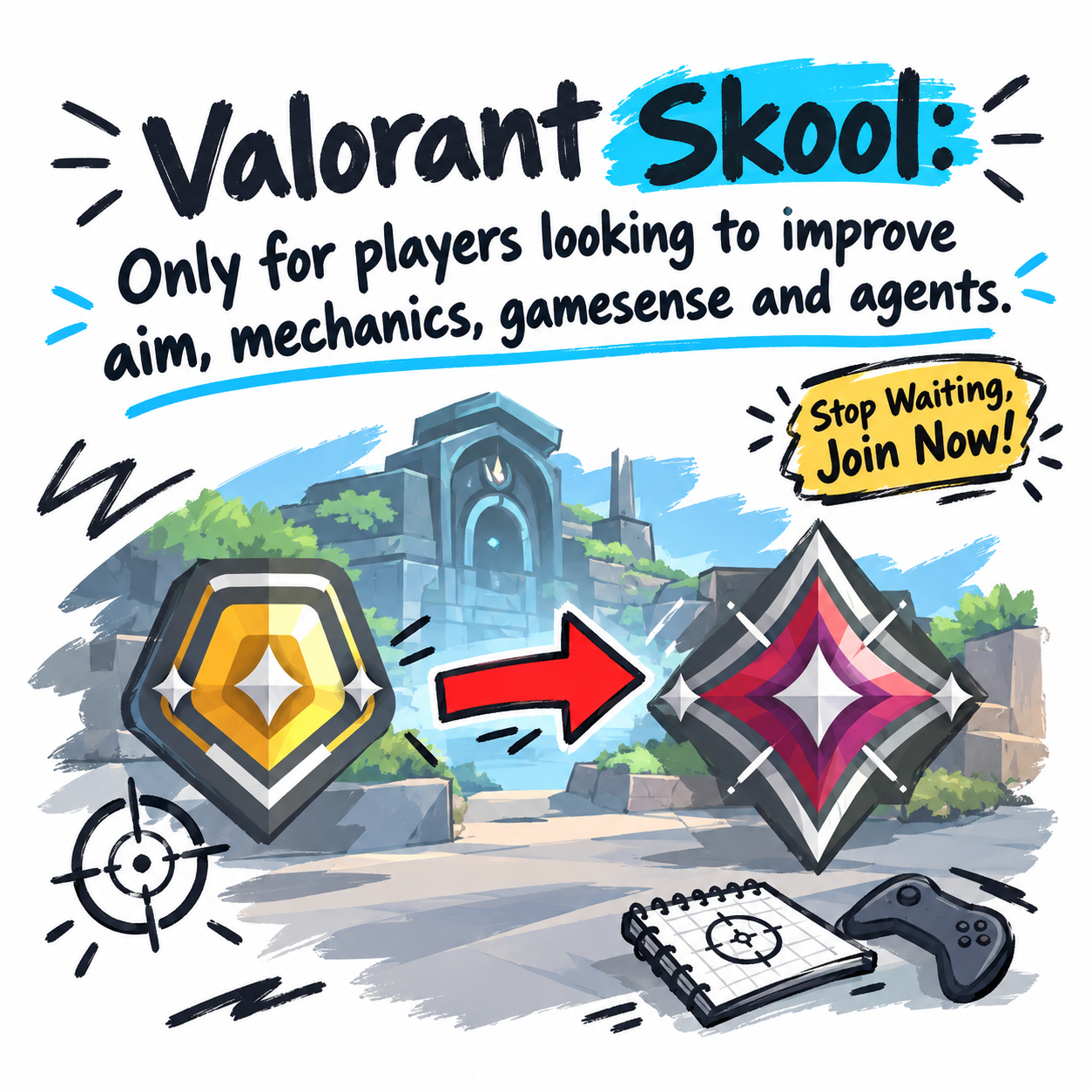 Skool Facebook ad: Stop Guessing What to Practice in Valorant