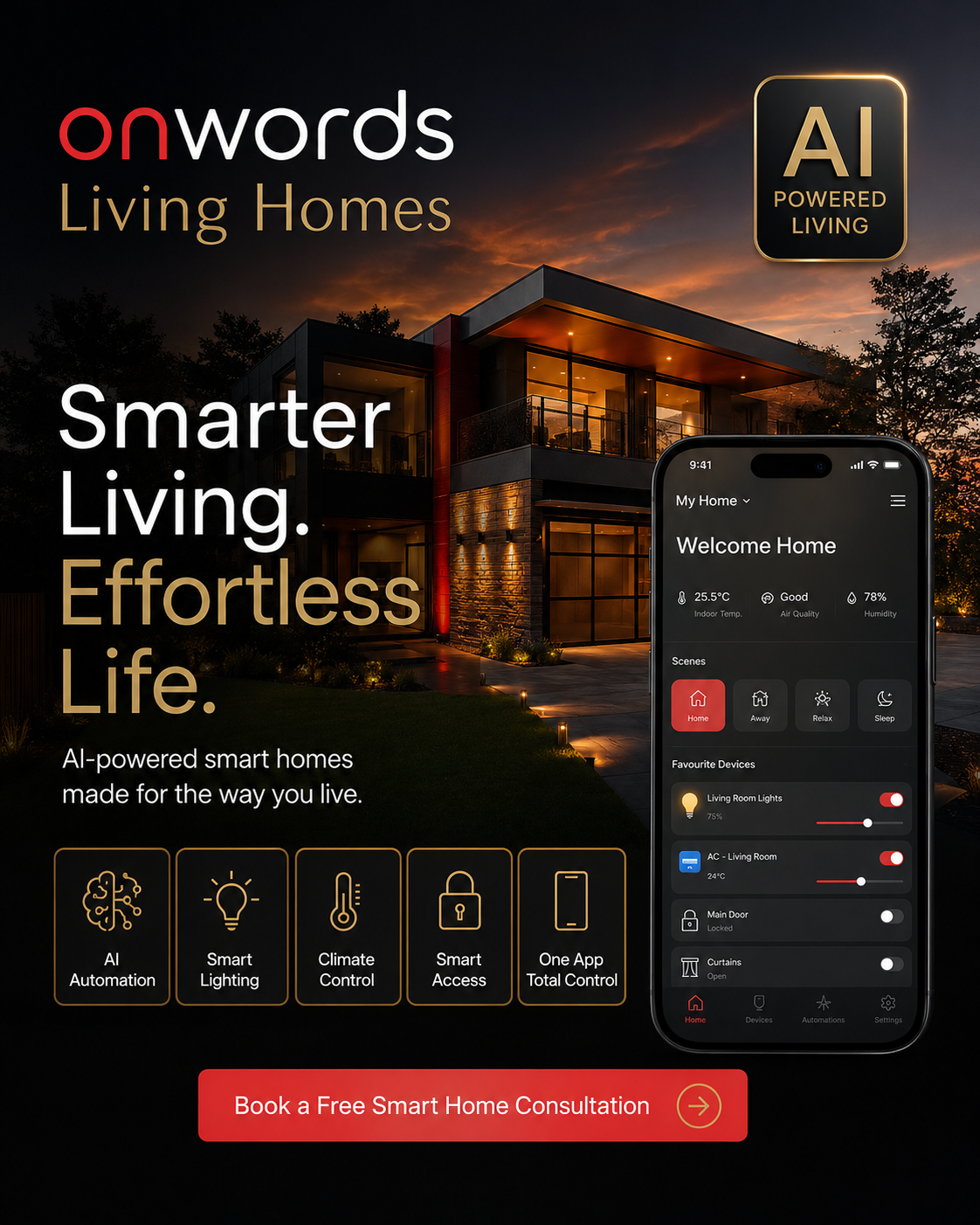 Onwords Living Homes Facebook ad: Living Made Effortless