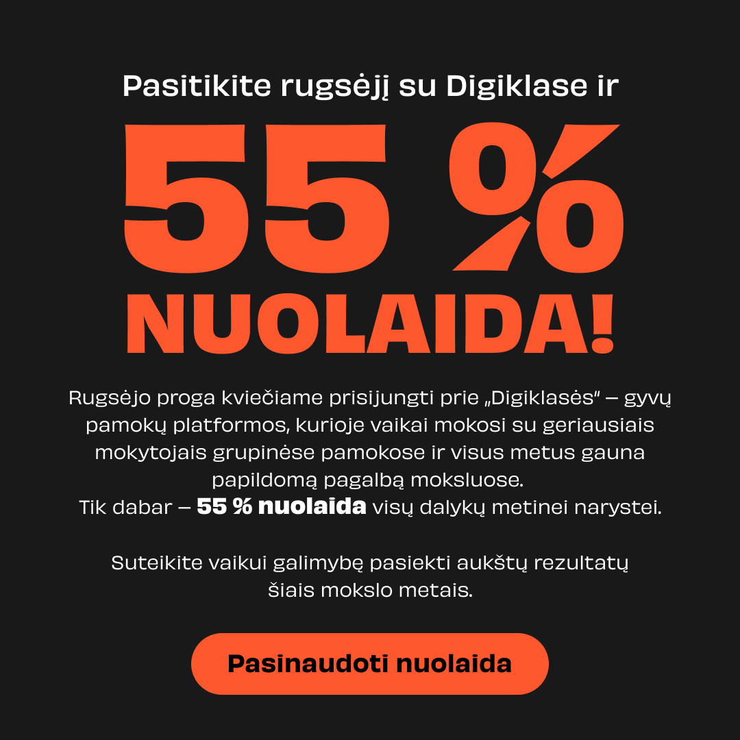 Digiklasės mokytojas Eimantas Facebook ad: LAIKINA NUOLAIDA: -55%