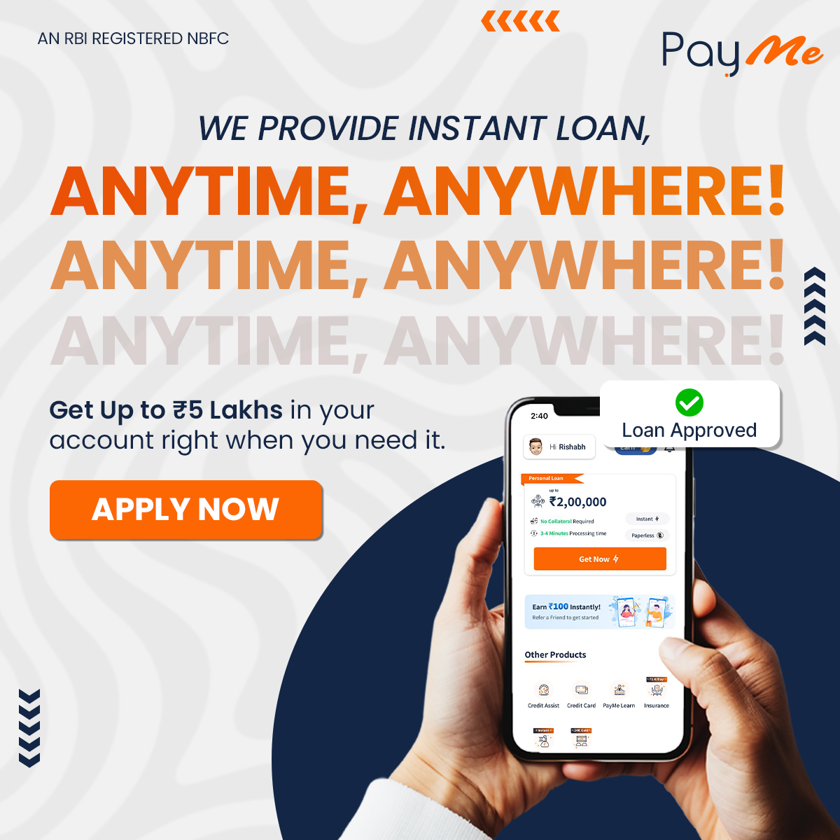PayMe Facebook ad: Instant Loan Approval