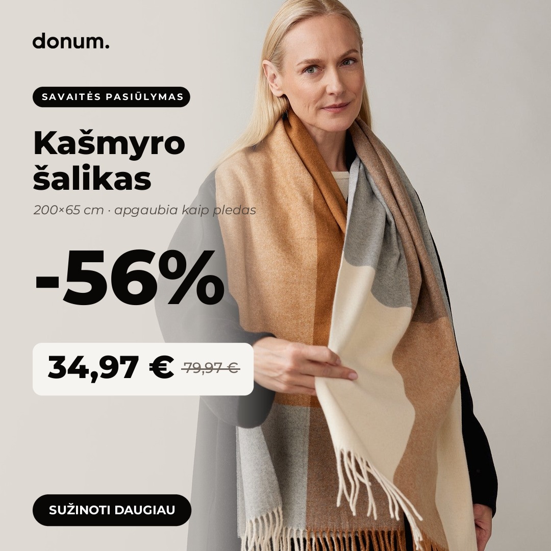 donum. Facebook ad: Kašmyro šalikas -56%