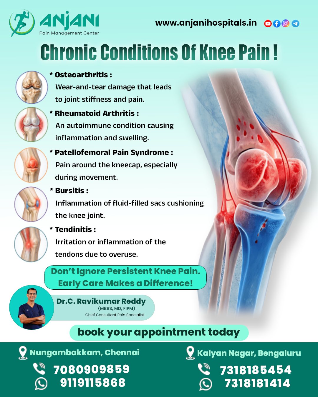 Anjani Hospitals Facebook ad: Knee Pain Affecting Daily Life? Walk Better Without Surgery