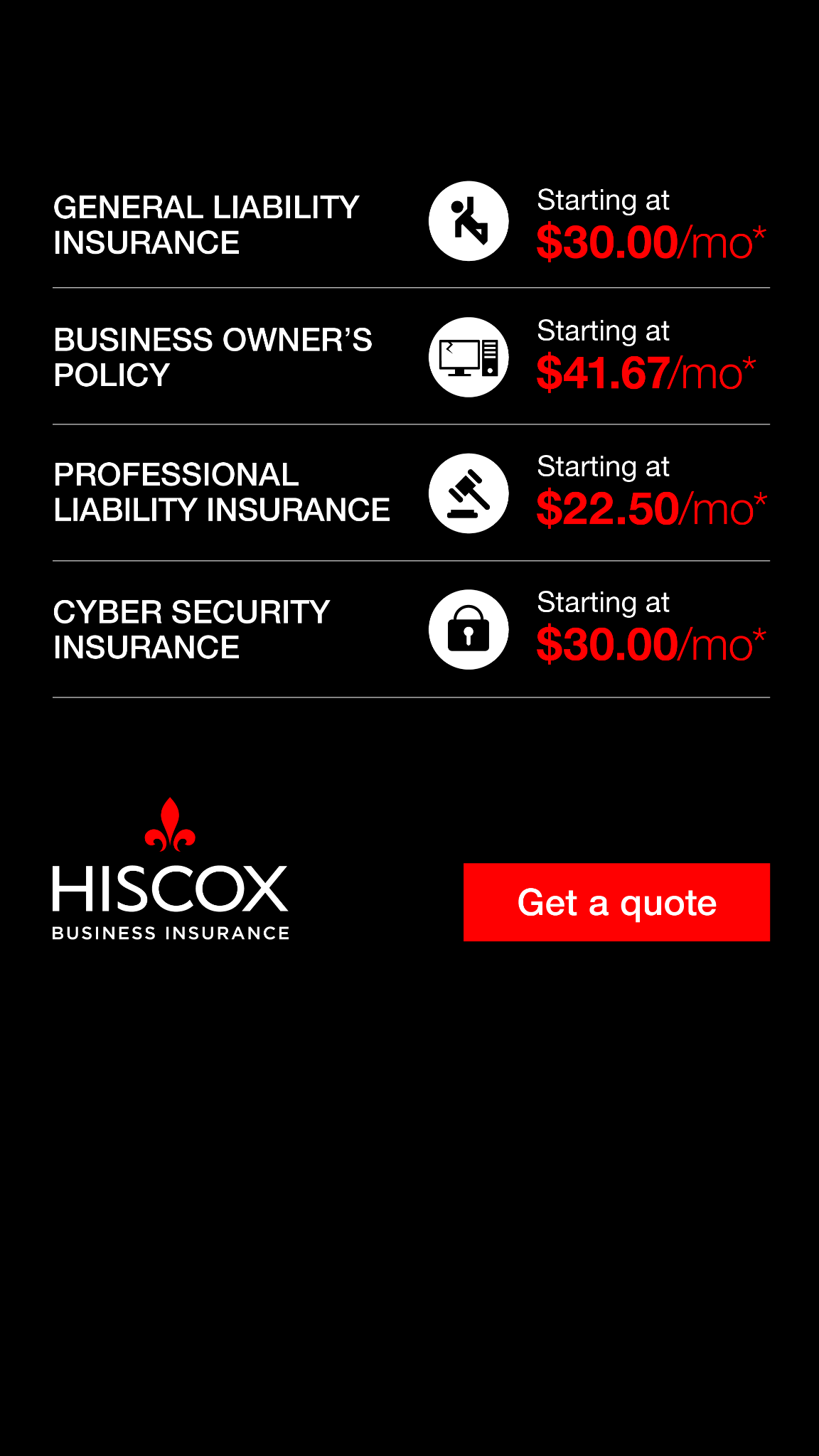 Hiscox Insurance Facebook ad